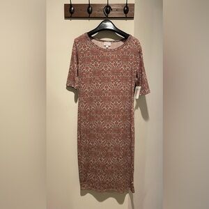 LuLaRoe Julia Brown Orange Sheath Midi Dress NEVER WORN